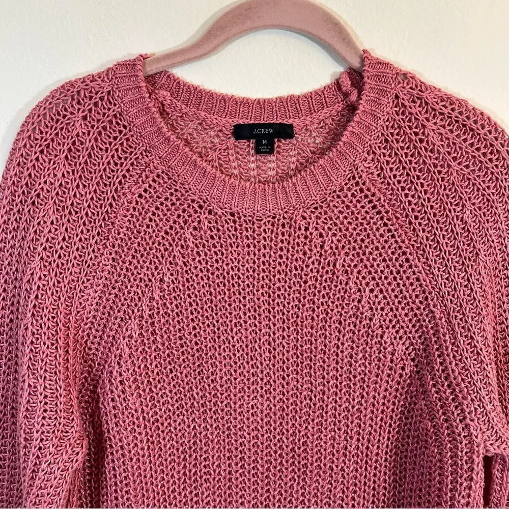J. Crew 100% Linen‎ Open Knit Relaxed Fit Beach Sweater Cover Up Pink Medium